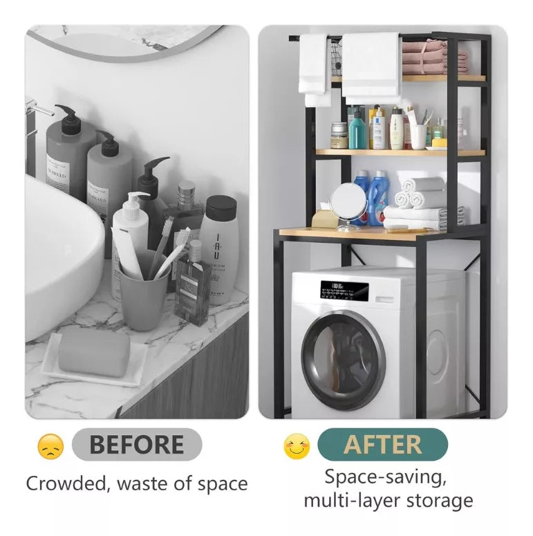 Estantería Mueble Acero Y Madera Multiuso P/ Lavarropa Baño