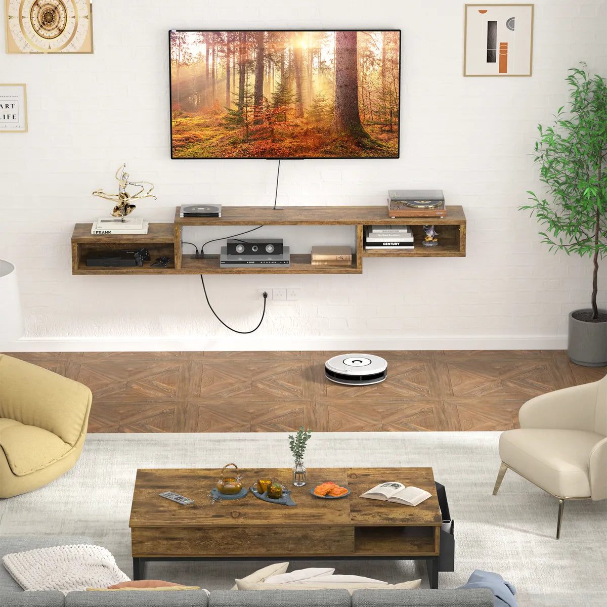 Rack Modular Aéreo Para Tv C/ 3 Estantes C/ Toma Corriente