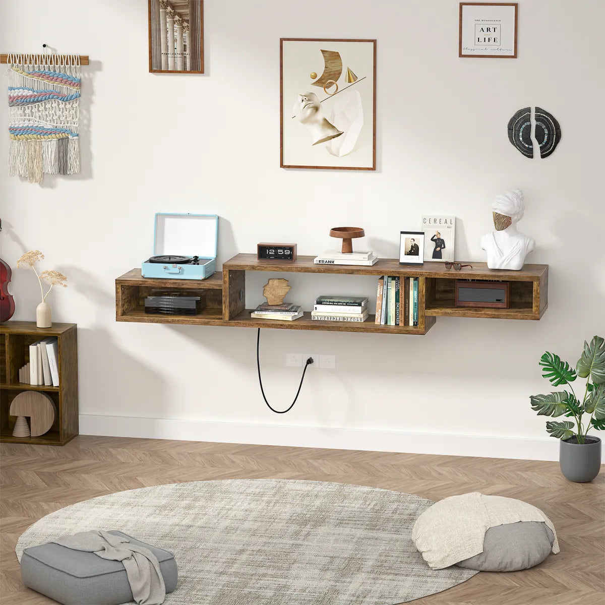 Rack Modular Aéreo Para Tv C/ 3 Estantes C/ Toma Corriente