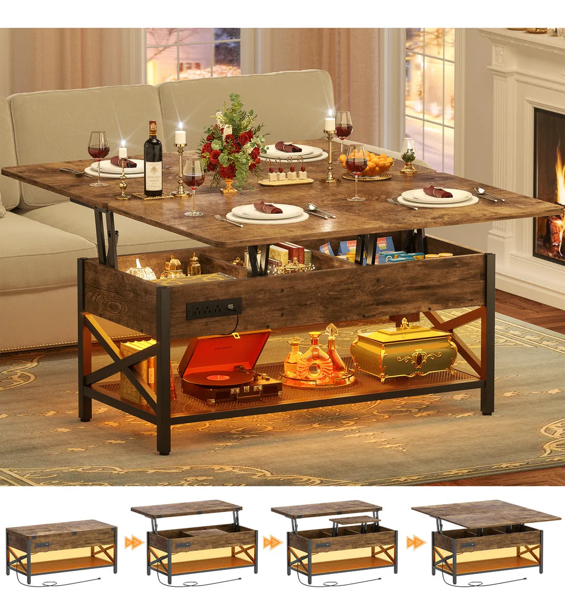 Mesa Ratona Centro Extensible Led Convertible A Mesa Comedor