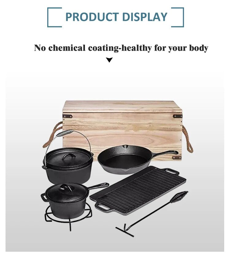 Set De Baterías Hierro Fundido Cocina Al Fuego + Guantes Regalo