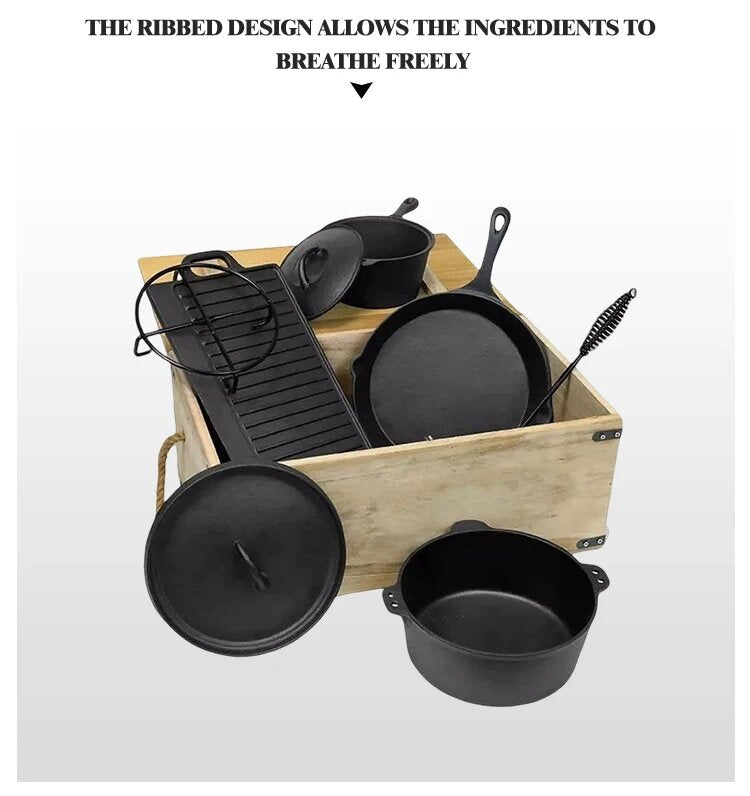 Set De Baterías Hierro Fundido Cocina Al Fuego + Guantes Regalo