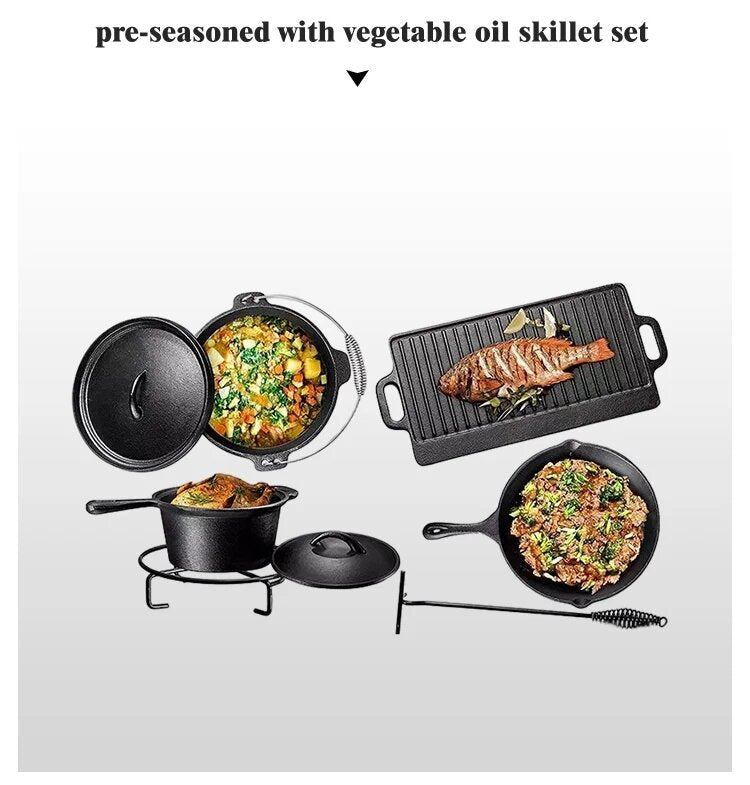 Set De Baterías Hierro Fundido Cocina Al Fuego + Guantes Regalo